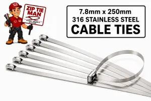 7.8mm x 250mm 316 Stainless Steel Cable Ties 100pcs